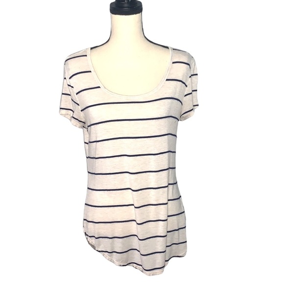 Eye Candy Off White Striped Short Sleeve Shirt size Large - Picture 1 of 6